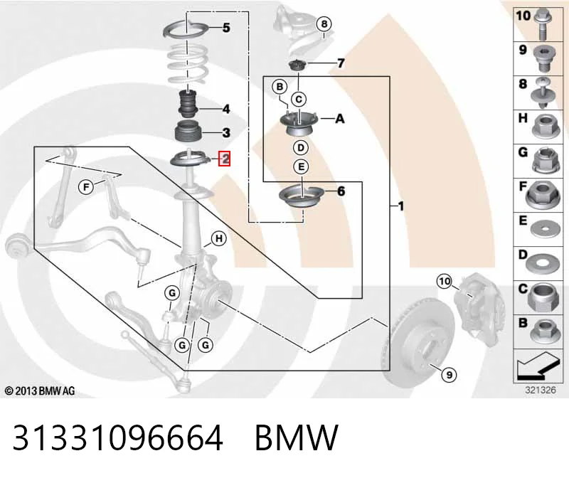 31331096664 BMW Espaçador (anel de borracha) da mola dianteira inferior