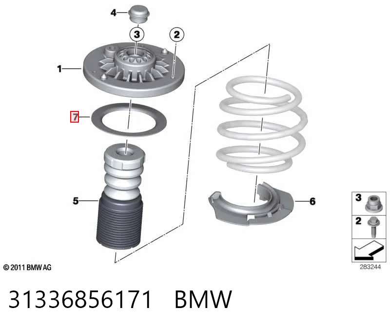 31336856171 BMW Espaçador (anel de borracha) da mola dianteira superior