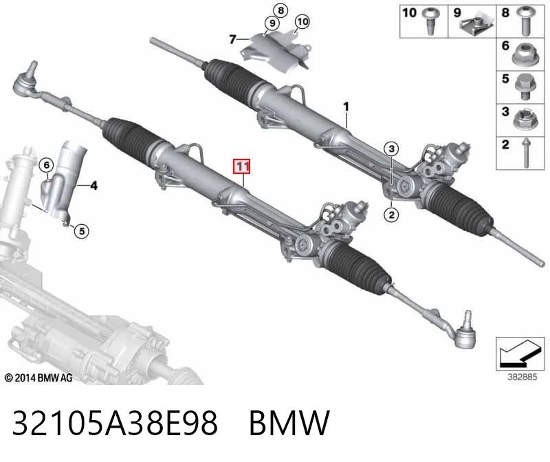 32105A38E98 BMW Cremalheira da direção