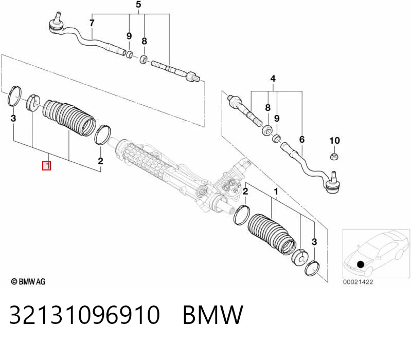 32131096910 BMW Bota de proteção do mecanismo de direção (de cremalheira)