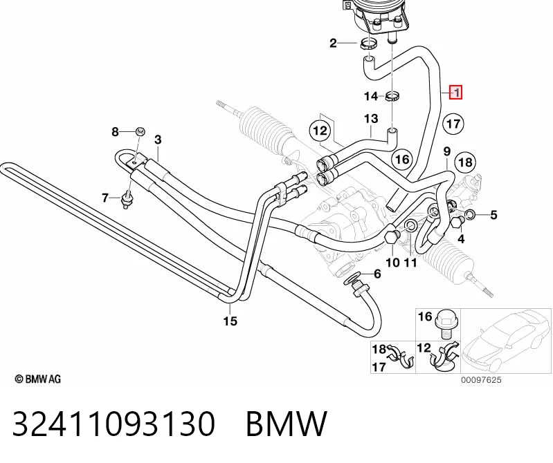 32411093130 BMW Mangueira da Direção hidrâulica assistida de pressão baixa, desde o tanque até a bomba