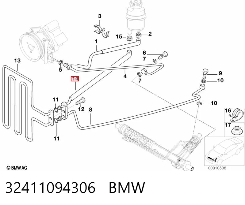 32411094306 BMW Mangueira da Direção hidrâulica assistida de pressão baixa, desde o radiador até o tanque