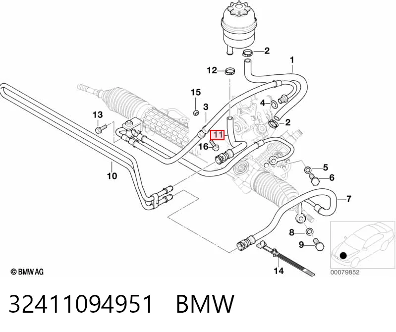 32411094951 BMW Mangueira da Direção hidrâulica assistida de pressão baixa, desde o radiador até o tanque