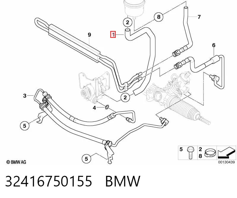 32416750155 BMW Mangueira da Direção hidrâulica assistida de pressão baixa, desde o tanque até a bomba