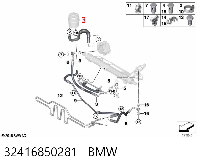 32416850281 BMW Mangueira da Direção hidrâulica assistida de pressão baixa, desde o tanque até a bomba