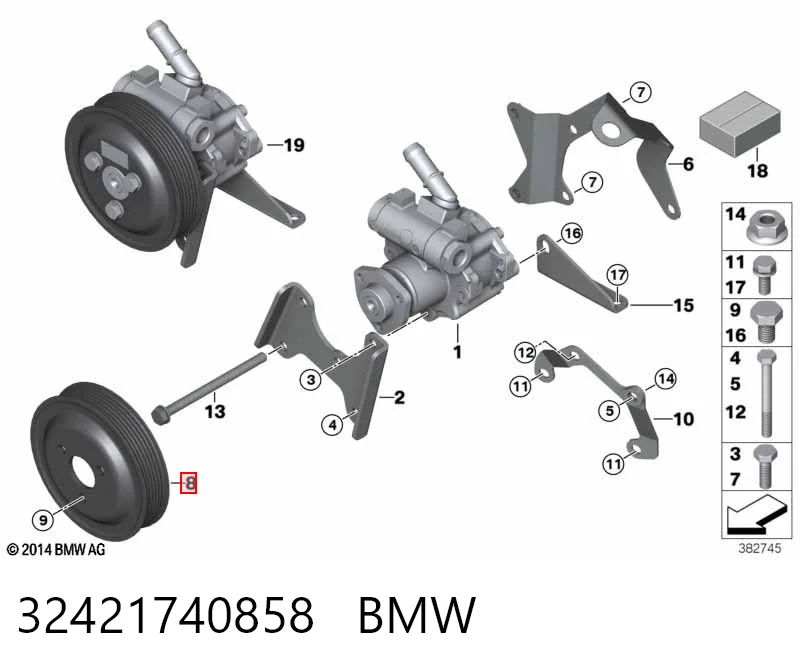 32421740858 BMW Polia de bomba da Direção hidrâulica assistida