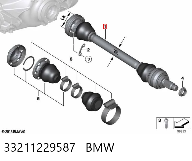 33211229587 BMW Semieixo traseiro esquerdo