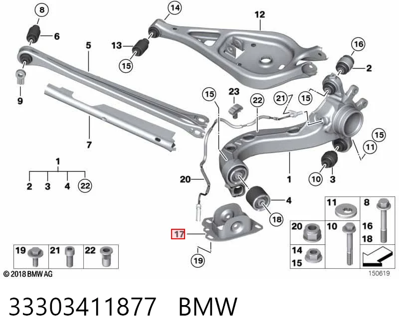 33303411877 BMW Suporte da bucha do braço longitudinal