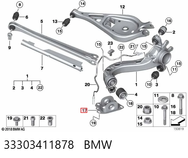 33303411878 BMW Suporte da bucha do braço longitudinal