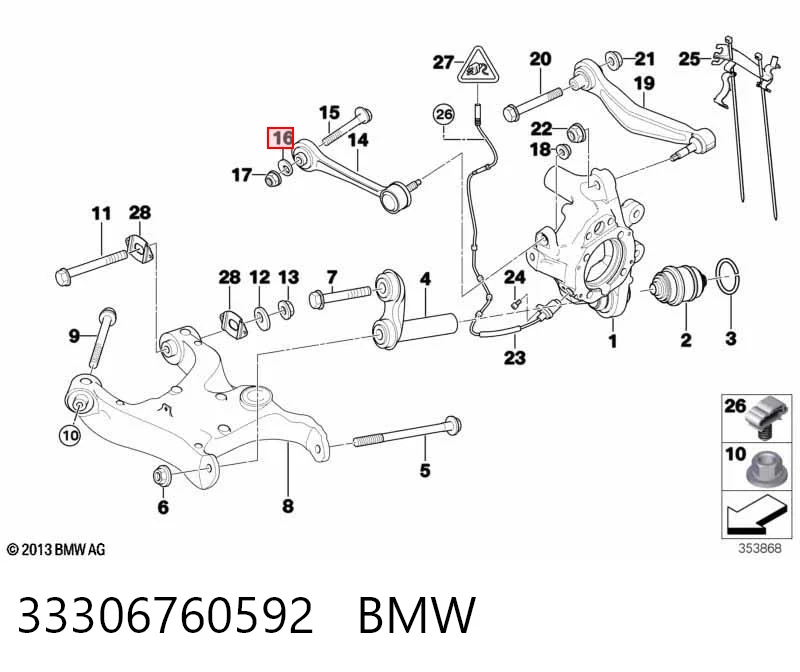 33306760592 BMW Arruela de parafuso de fixação do braço oscilante superior traseiro interno