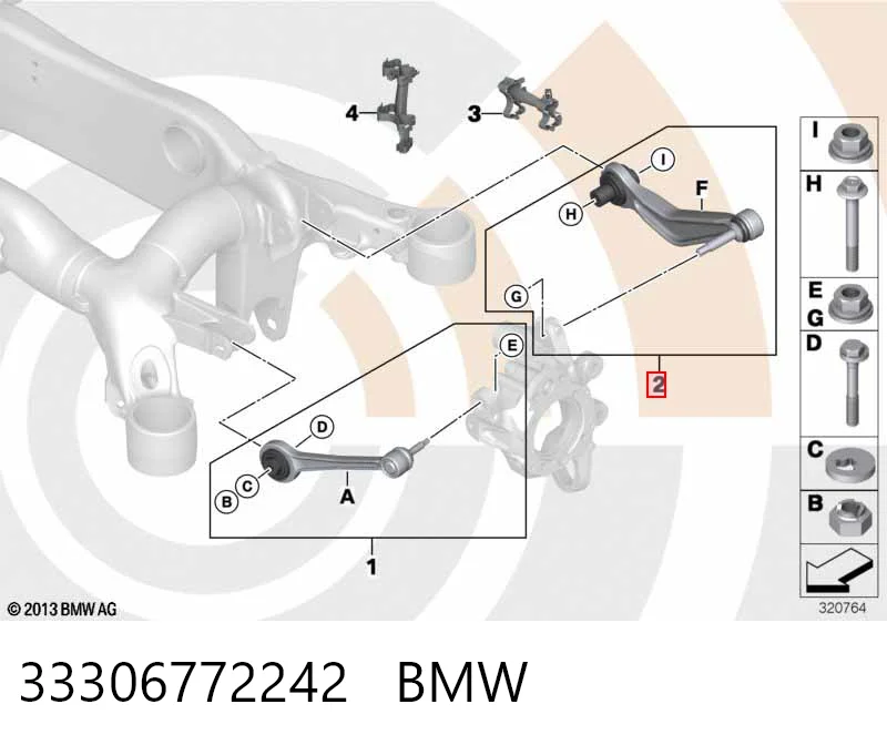 33306772242 BMW Braço oscilante superior direito de suspensão traseira