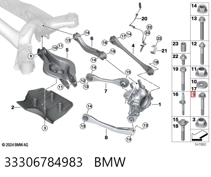 33306784983 BMW Parafuso de fixação do braço oscilante inferior traseiro, interno