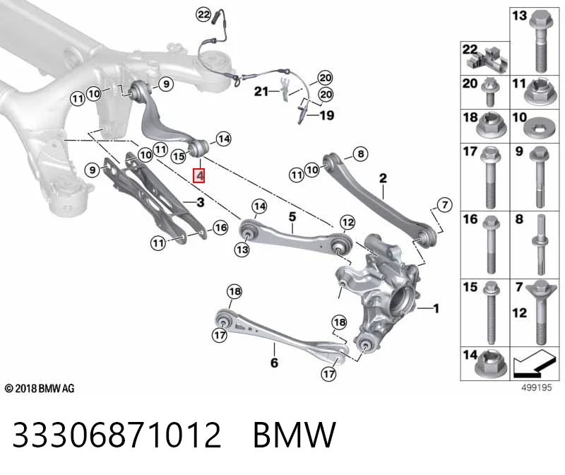 33306871012 BMW Braço oscilante superior direito de suspensão traseira