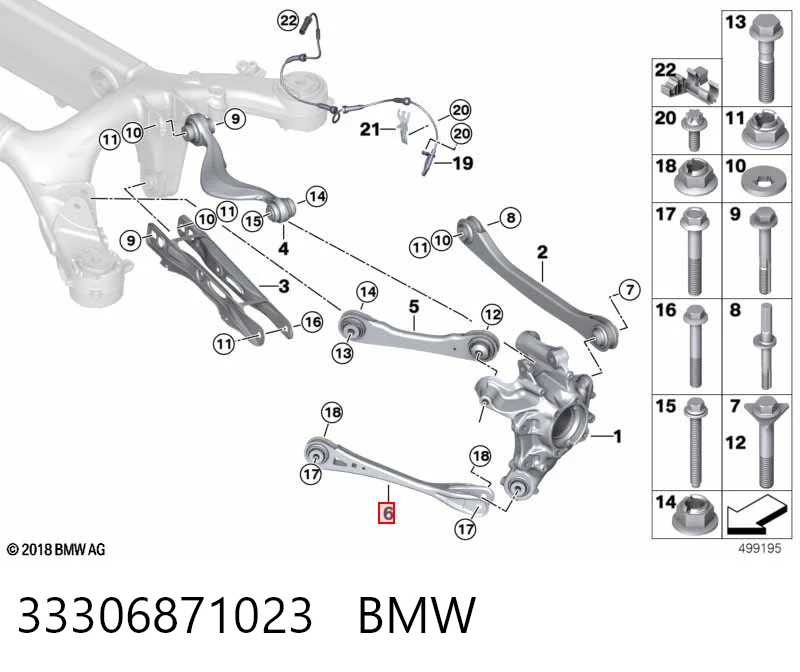 33306871023 BMW Braço oscilante (tração) longitudinal inferior esquerdo/direito de suspensão traseira