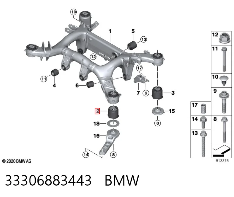 Bloco silencioso de viga traseira (de plataforma veicular) BMW X5  G05, F95 ao melhor preço