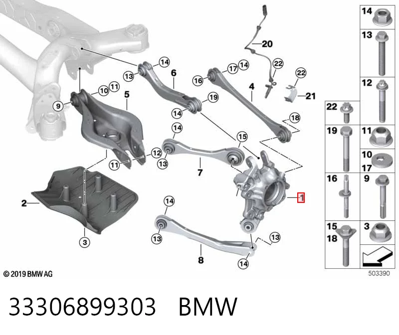 33306899303 BMW Pino moente (extremidade do eixo) traseiro esquerdo