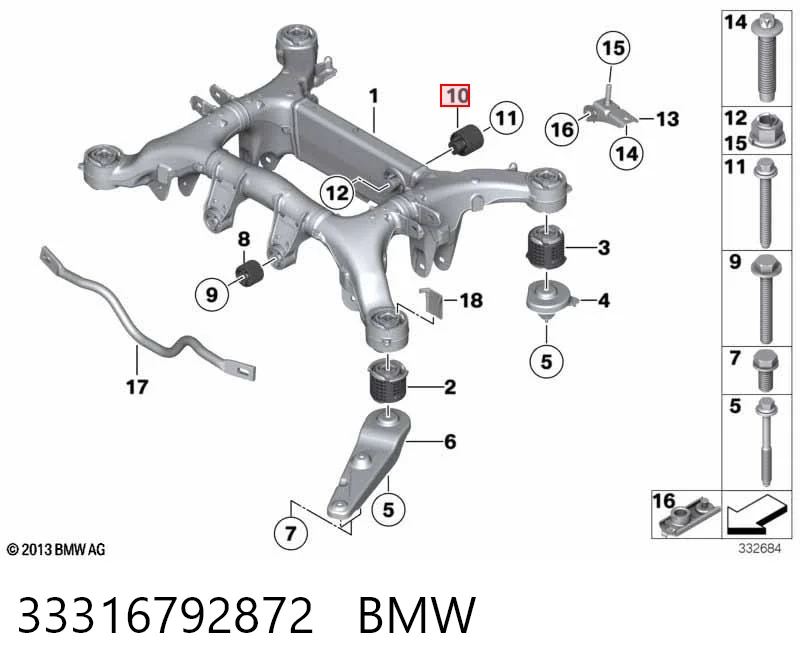 33316792872 BMW Bloco silencioso de viga traseira (de plataforma veicular)