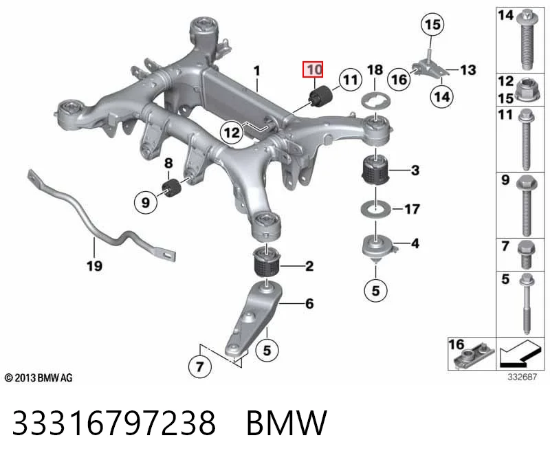 33316797238 BMW Bloco silencioso de viga traseira (de plataforma veicular)