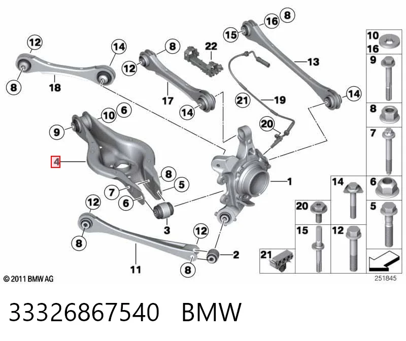33326867540 BMW Braço oscilante inferior esquerdo de suspensão traseira/direita
