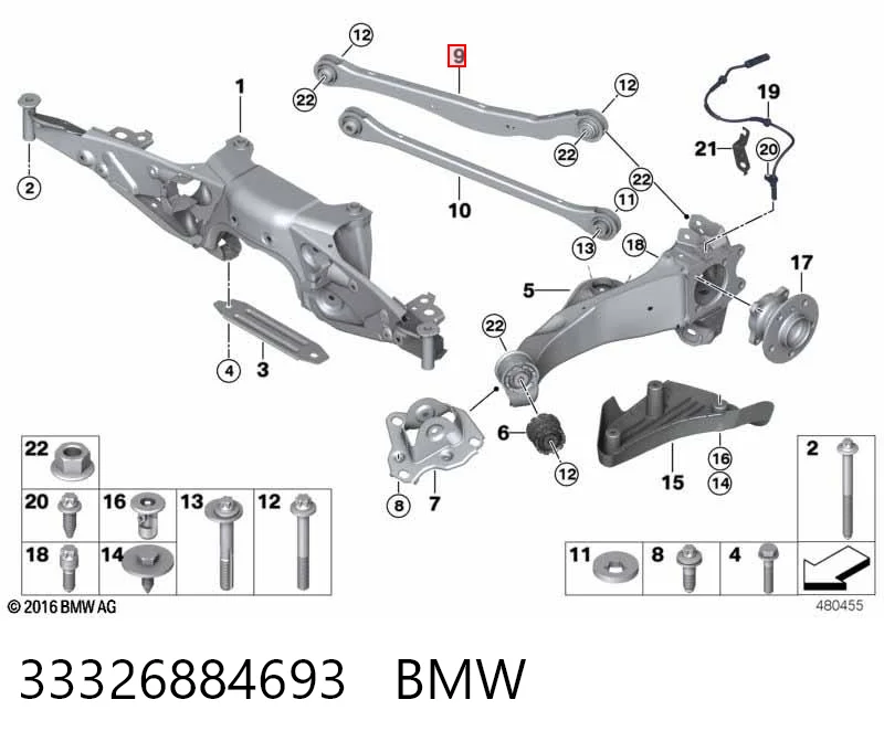 33326884693 BMW Braço oscilante de suspensão traseira transversal