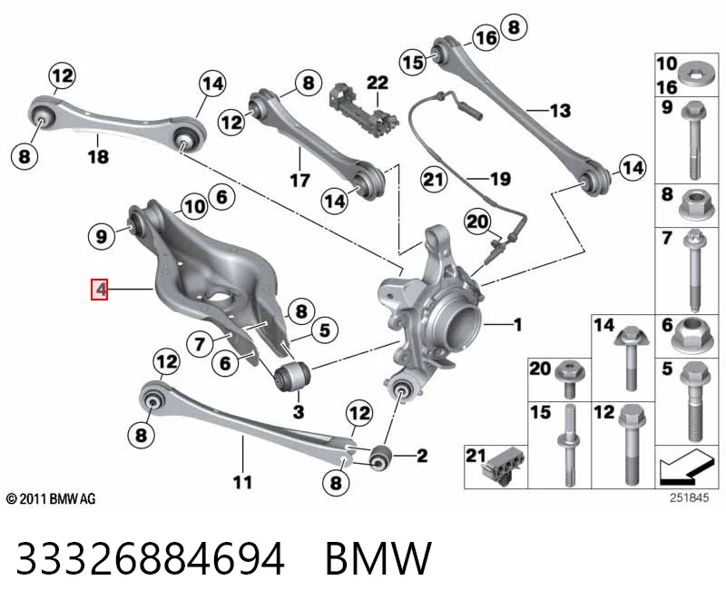33326884694 BMW Braço oscilante inferior esquerdo de suspensão traseira/direita