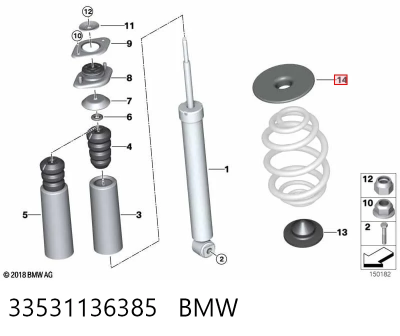 33531136385 BMW Espaçador (anel de borracha) da mola traseira inferior