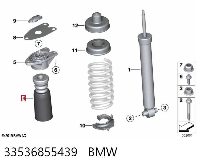 33536855439 BMW Pára-choque (grade de proteção) de amortecedor traseiro + bota de proteção