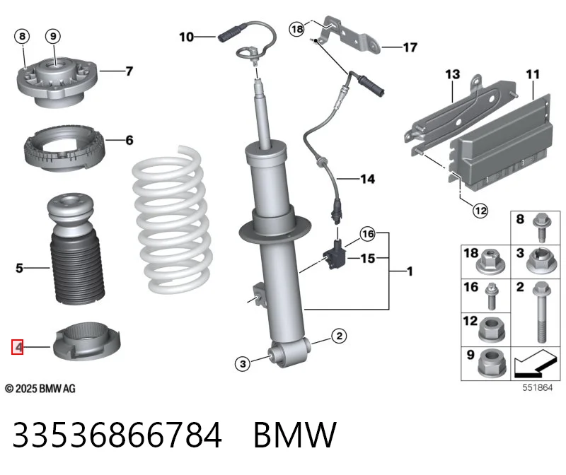 33536866784 BMW Espaçador (anel de borracha) da mola traseira inferior