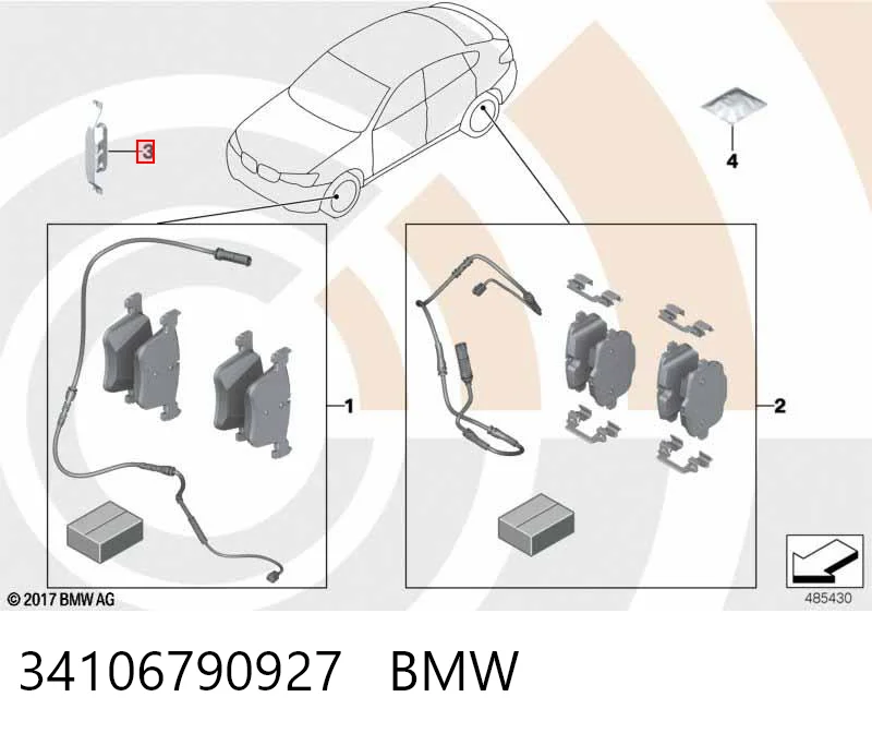 34106790927 BMW Kit de molas de fixação de sapatas de disco dianteiras