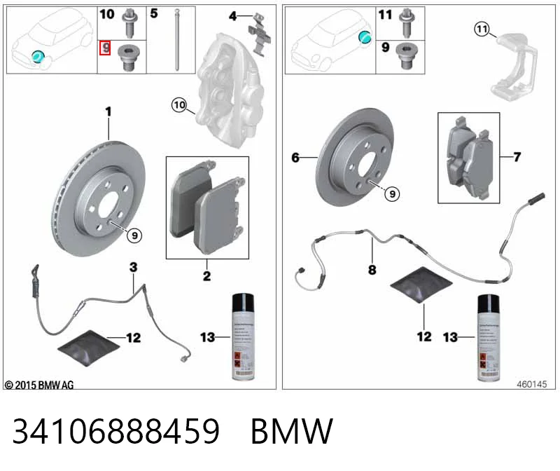 34106888459 BMW Sapatas do freio dianteiras de disco