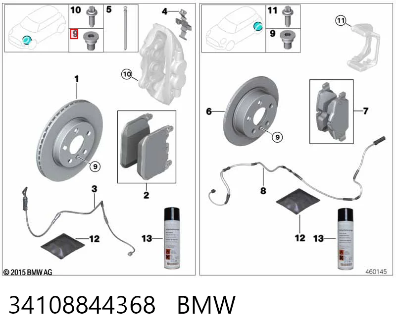 34108844368 BMW Sapatas do freio dianteiras de disco