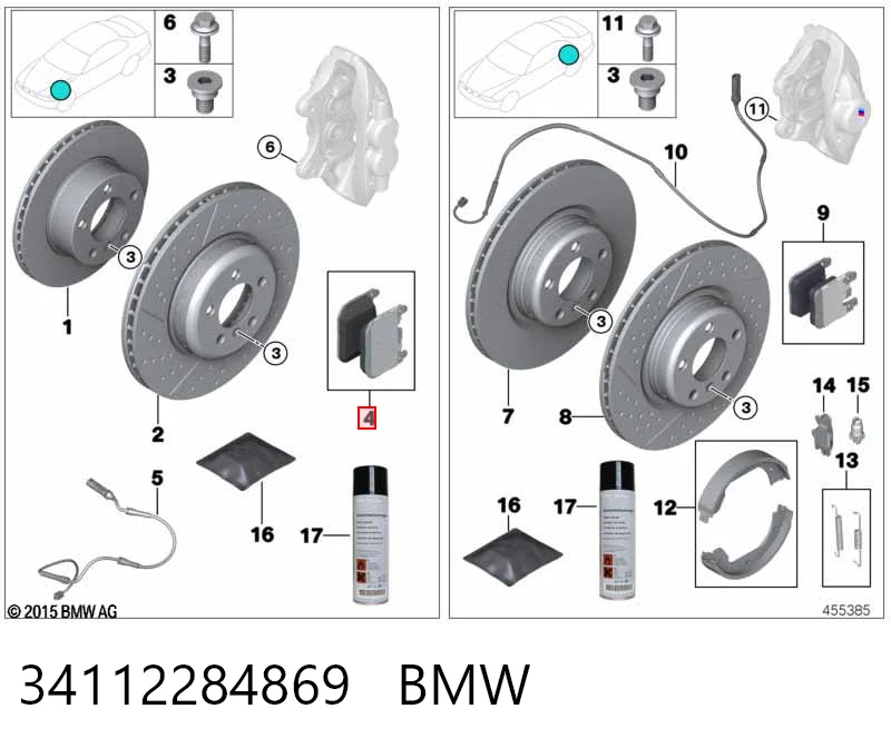 34112284869 BMW Sapatas do freio dianteiras de disco