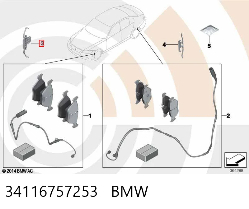 34116757253 BMW Kit de molas de fixação de sapatas de disco dianteiras