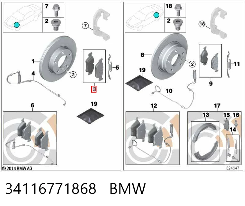 34116771868 BMW Sapatas do freio dianteiras de disco
