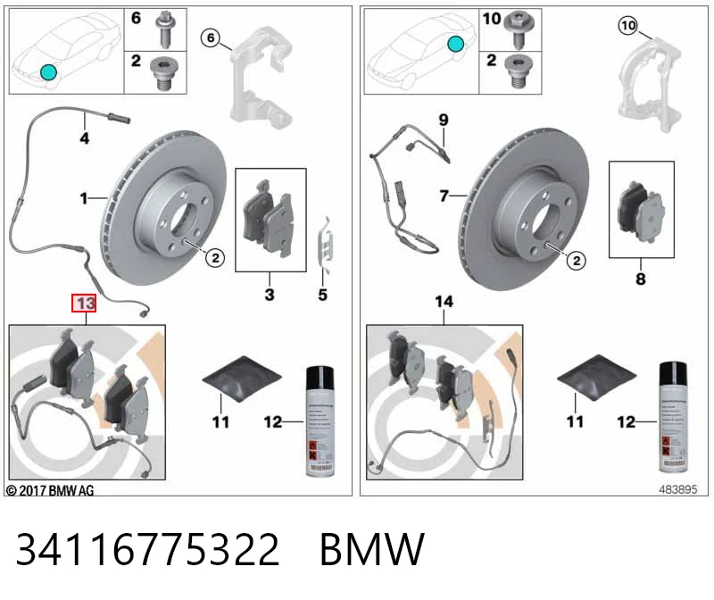 34116775322 BMW Sapatas do freio dianteiras de disco