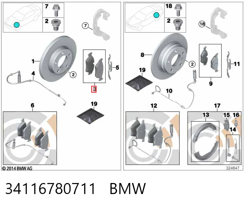 34116780711 BMW Sapatas do freio dianteiras de disco
