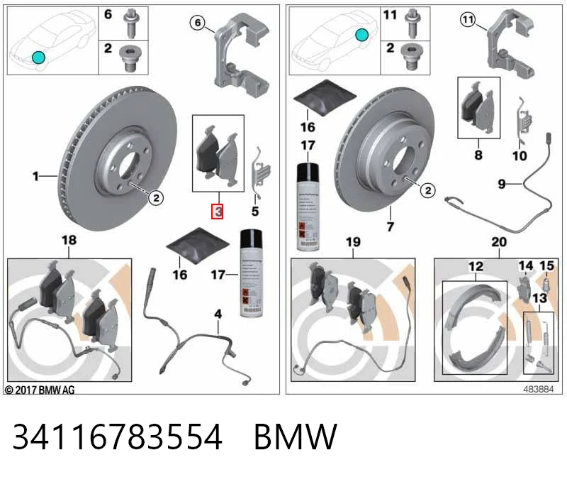 34116783554 BMW Sapatas do freio dianteiras de disco