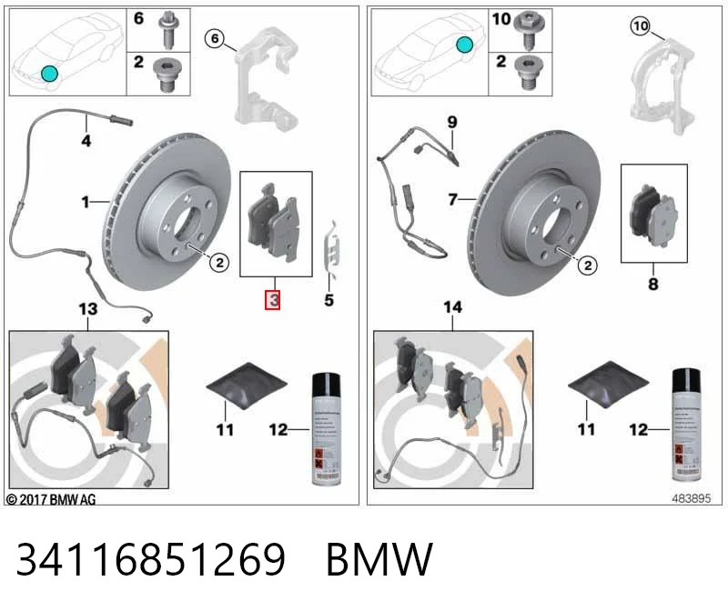 34116851269 BMW Sapatas do freio dianteiras de disco