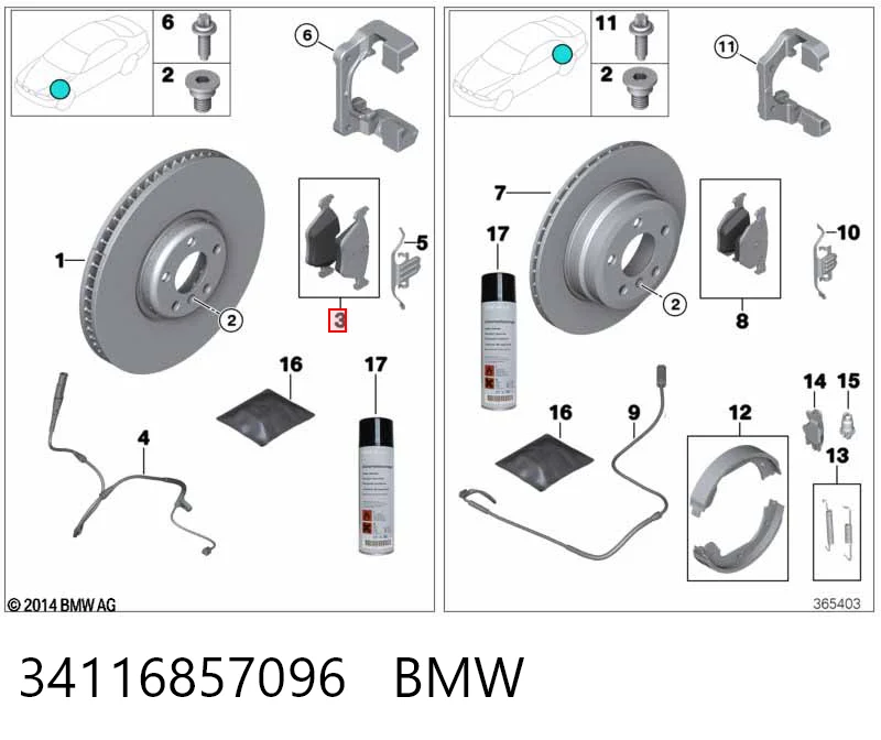 34116857096 BMW Sapatas do freio dianteiras de disco