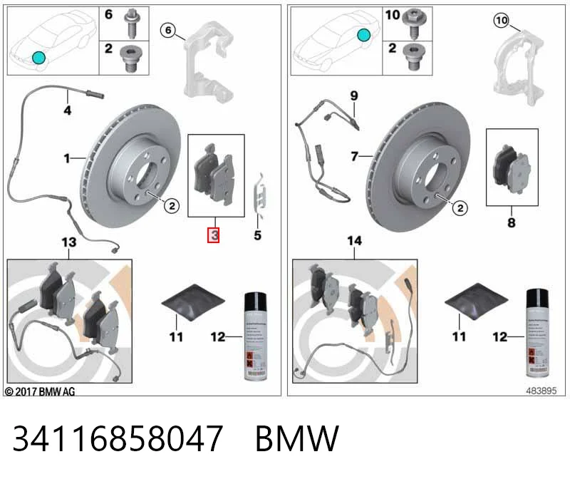 34116858047 BMW Sapatas do freio dianteiras de disco