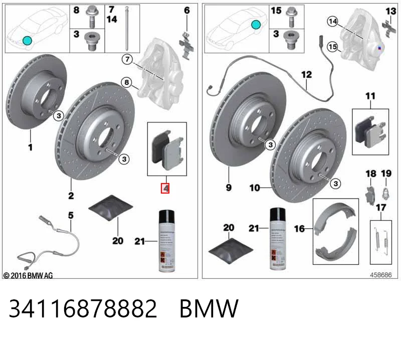 34116878882 BMW Sapatas do freio dianteiras de disco