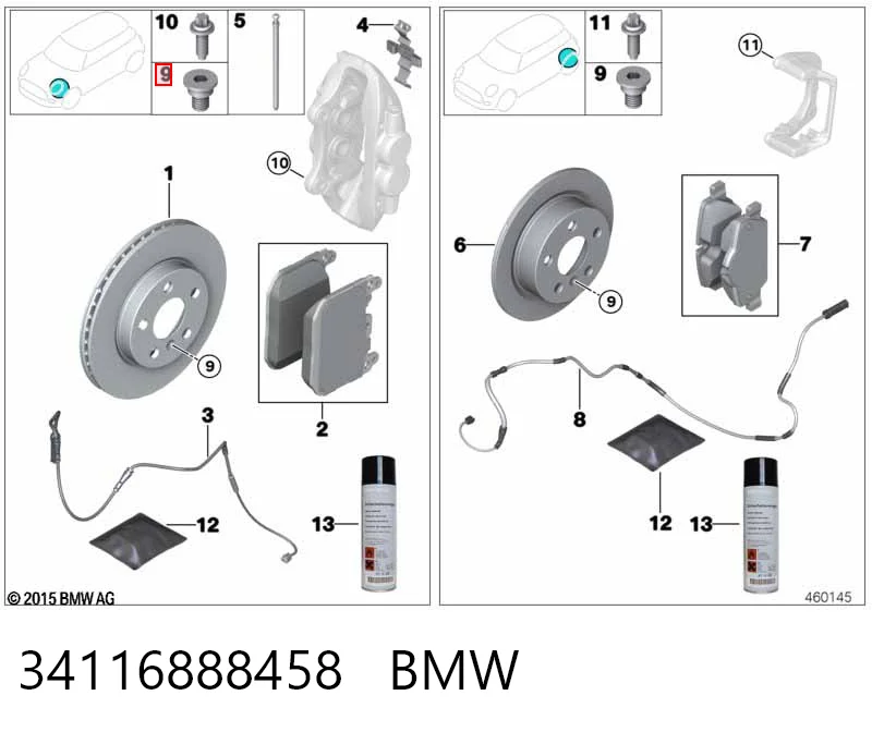34116888458 BMW Sapatas do freio dianteiras de disco