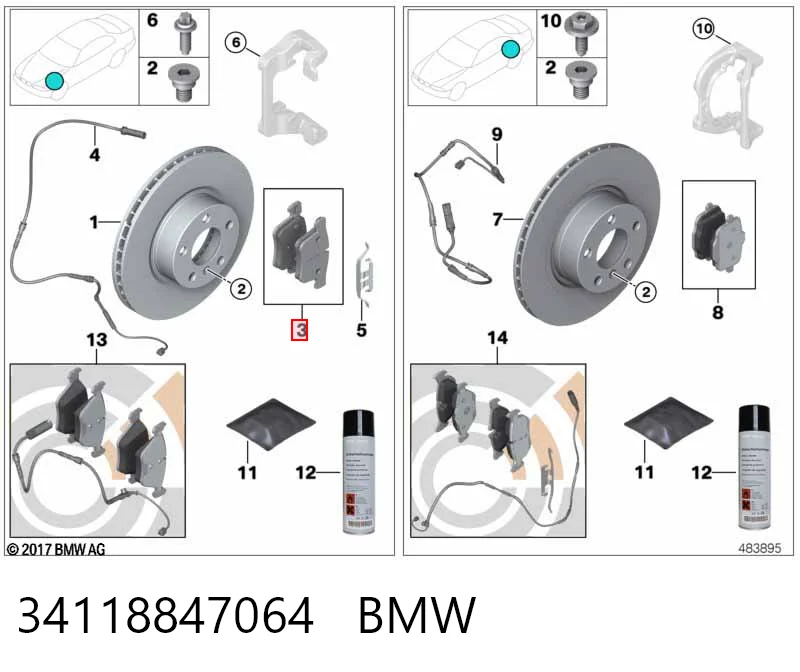 34118847064 BMW Sapatas do freio dianteiras de disco