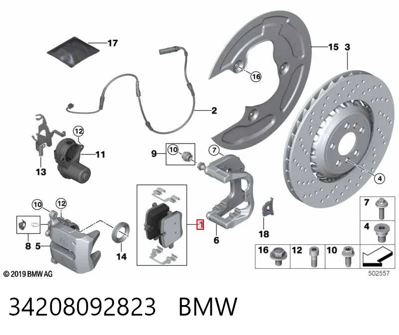 34208092823 BMW Sapatas do freio traseiras de disco