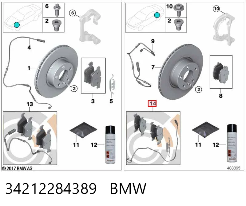 34212284389 BMW Sapatas do freio traseiras de disco