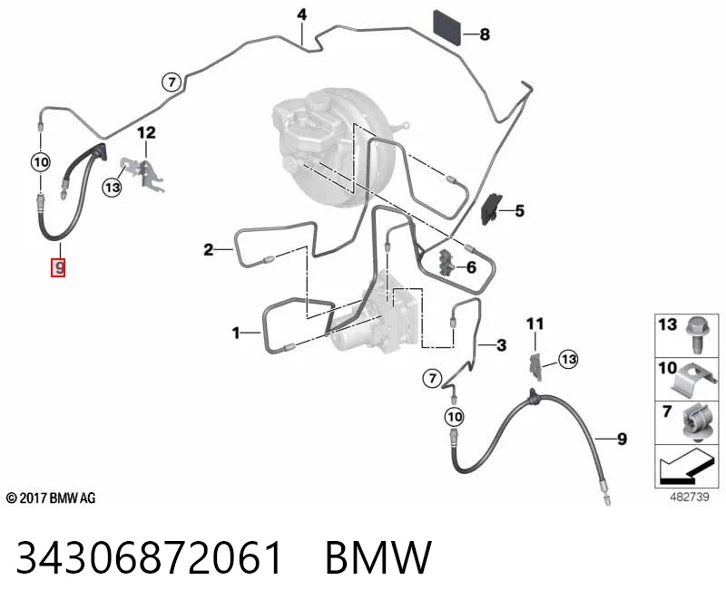34306872061 BMW Mangueira do freio dianteira