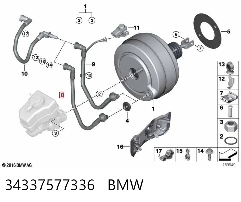34337577336 BMW Tubo de impulsionador de vácuo dos freios