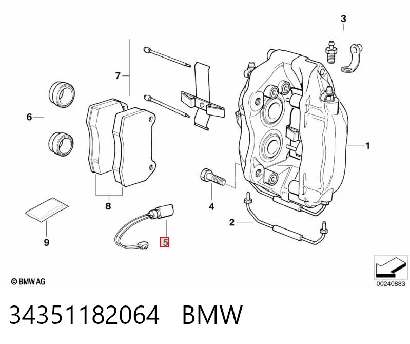 34351182064 BMW Sensor dianteiro de desgaste das sapatas do freio