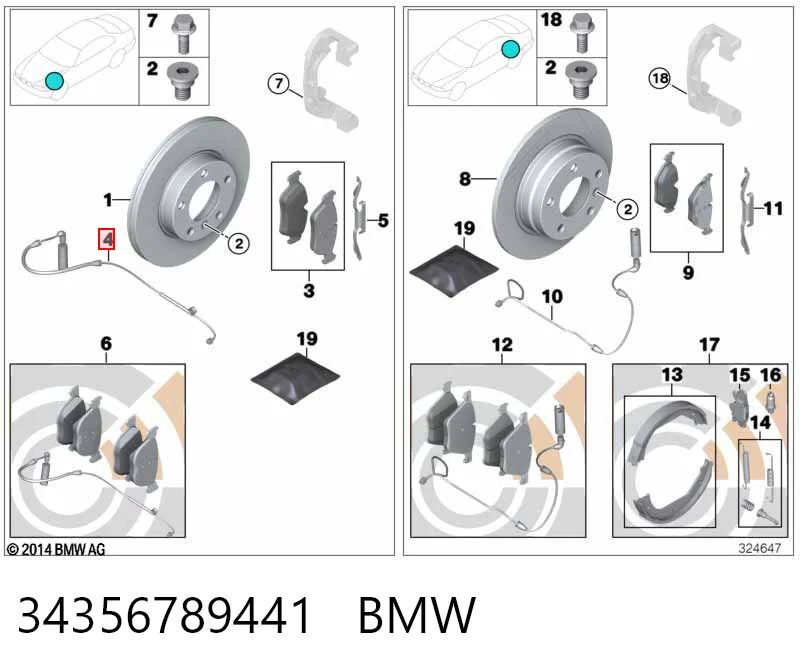 34356789441 BMW Sensor dianteiro de desgaste das sapatas do freio