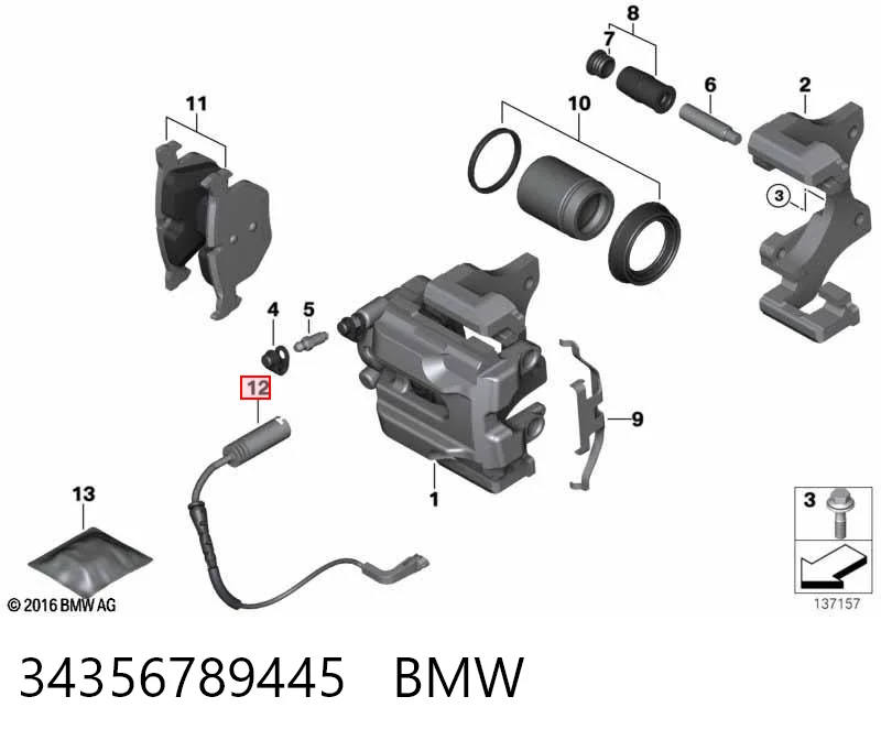 34356789445 BMW Sensor traseiro de desgaste das sapatas do freio